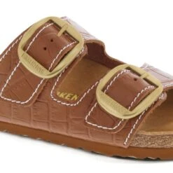Birkenstock Arizona Big Buckle Embossed Natural Leather Cognac -Birkenstock Sandal Shop 1023766 detail 1