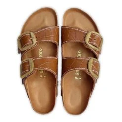 Birkenstock Arizona Big Buckle Embossed Natural Leather Cognac -Birkenstock Sandal Shop 1023766 top